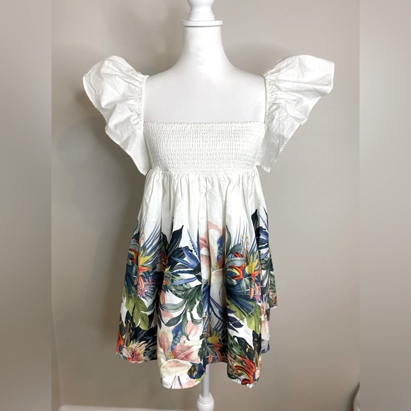 NWT Anthropologie Ruffle Sleeve Open Back Floral Mini Dress Size XS P - Picture 4 of 14